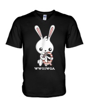 Q Anon T-Shirt Rabbit - WWG1WGA V-Neck T-Shirt thumbnail