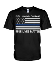 Duty Honor Courage Blue Lives Matter Polic V-Neck T-Shirt thumbnail