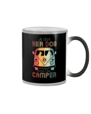 A girl her dog and her camper Color Changing Mug tile