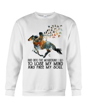 horse girl into the mountains art Crewneck Sweatshirt tile