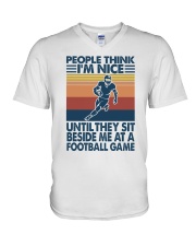 people think I am nice until football game2 V-Neck T-Shirt tile