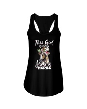 This Girl Runs On Jesus And Horses Funny Ladies Flowy Tank tile