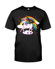 Dachshund dog rides unicorn Classic T-Shirt front