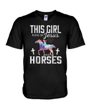 This girl rungs on Jesus and horses V-Neck T-Shirt tile