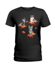 cat on maple leaves Ladies T-Shirt tile