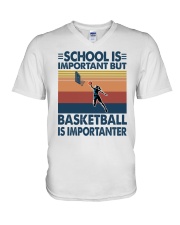 school is important but basketball is importanter V-Neck T-Shirt tile