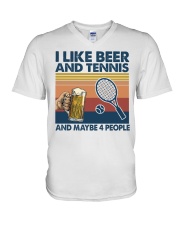 tennis beer 4 people V-Neck T-Shirt tile