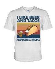 beer tacos may be 3 people V-Neck T-Shirt tile