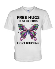 Hugs just kidding Butterfly V-Neck T-Shirt tile