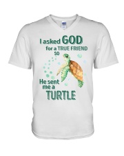 I asked God for a true friend V-Neck T-Shirt tile