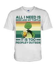 All i need is beer and my turtle V-Neck T-Shirt tile