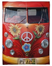 Hippie Vw Bus Small Fleece Blanket - 30" x 40" thumbnail