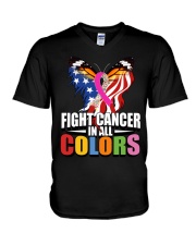 Cancer Day Butterfly Fight Cancer In All Colors V-Neck T-Shirt tile