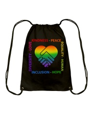 Kindness Peace Equality Human Inclusion Hope Diversity Love Drawstring Bag tile