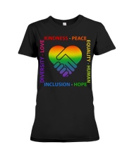 Kindness Peace Equality Human Inclusion Hope Diversity Love Premium Fit Ladies Tee tile