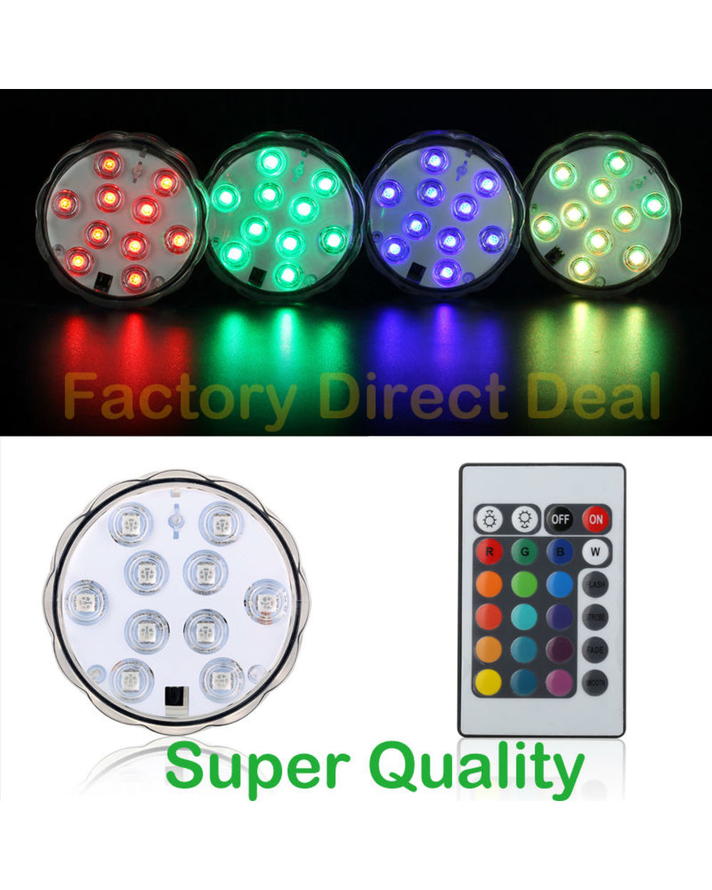 Waterproof LED Light Underwater Light 10Leds RGB Swimming template