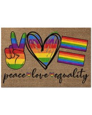 Peace Love Pride Coir Pattern Print Doormat 22.5" x 15" front