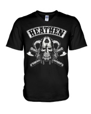 HEATHEN - VIKING SKULL V-Neck T-Shirt thumbnail