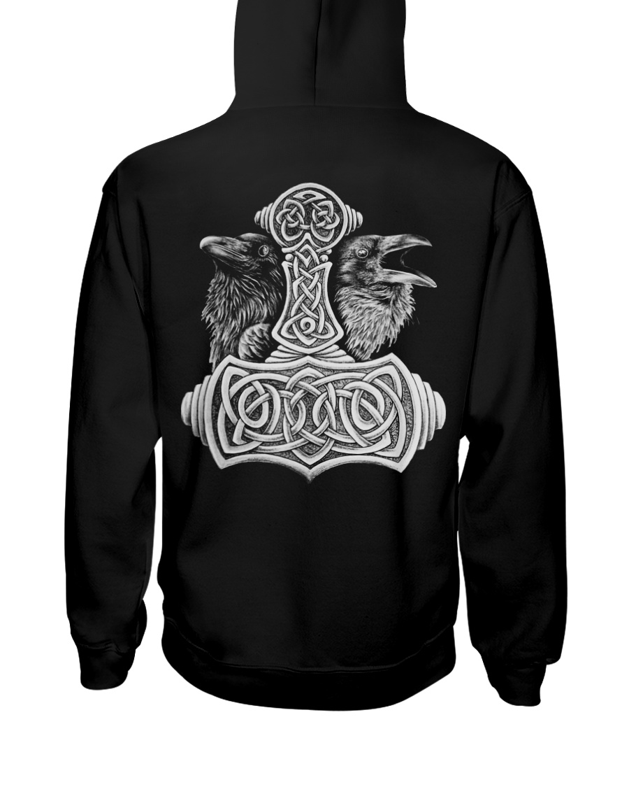 Viking Shirts - Viking Raven And Viking Hammer Hooded Sweatshirt