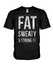 FUNNY POWERLIFTER FAT STRONGMAN POWERLIFTING STRON V-Neck T-Shirt thumbnail
