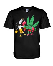Cannabis Knocks Out Tobacco V-Neck T-Shirt tile