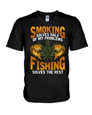 Smoking Solves Half Of My Problems Fishing Solves The Rest V-Neck T-Shirt tile