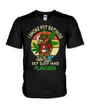 I smoke pot because my dog has glaucoma V-Neck T-Shirt tile