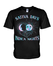 Sativa days indica nights V-Neck T-Shirt tile