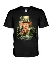 MARIJUANA UNCLE SAM AMERICA'S GOING GREEN V-Neck T-Shirt tile