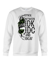 Messy Bun Skull Weed Mom Stuck Between idc, idk, idgaf Crewneck Sweatshirt tile