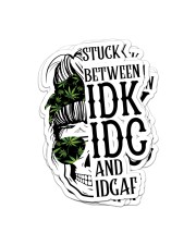 Messy Bun Skull Weed Mom Stuck Between idc, idk, idgaf Sticker tile