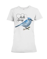 Hello spring blue bird Premium Fit Ladies Tee tile