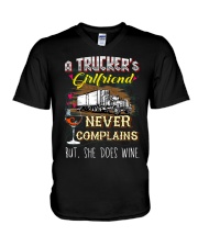 TRUCKER'S GIRLFRIEND LOVES WINE V-Neck T-Shirt thumbnail