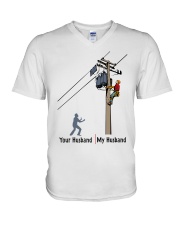 LINEMAN'S WIFE V-Neck T-Shirt tile