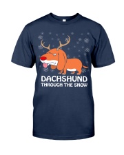Funny Dachshund Dashing Through Snow Christmas Pun Classic T-Shirt front