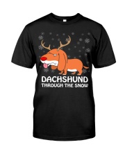 Funny Dachshund Dashing Through Snow Christmas Pun Premium Fit Mens Tee thumbnail