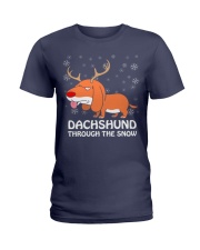 Funny Dachshund Dashing Through Snow Christmas Pun Ladies T-Shirt thumbnail