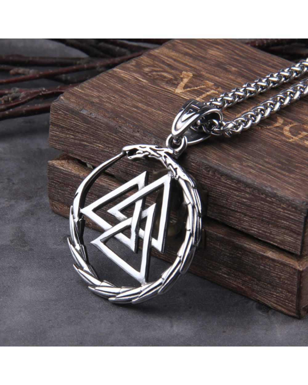 Never Fade Men Stainless Steel Viking Self-devourer Ouroboros Valknut Amulet dragon Pendant Necklace template