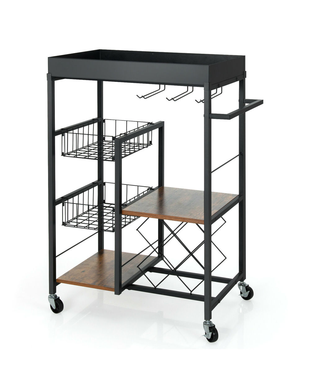 4-Tier Kitchen Bar Cart Rolling Serving Trolley Wine Rack Removable Tray Basket template