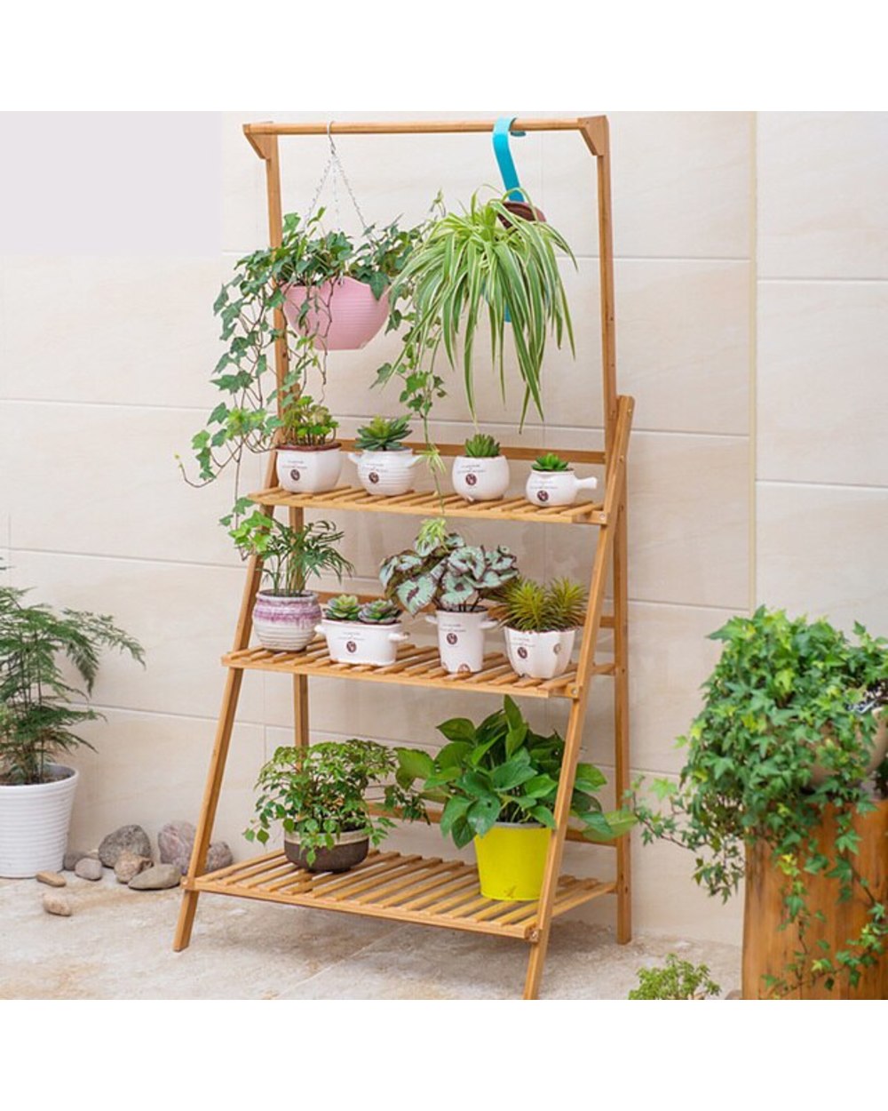 3-Tier Hanging Plant Stand Storage Shelf Folding Flower Pot Organizer template