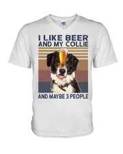 I LIKE BEER AND COLLIE V-Neck T-Shirt thumbnail