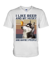 Beer and husky V-Neck T-Shirt thumbnail