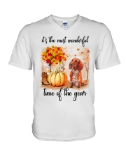 Dachshunds love fall V-Neck T-Shirt thumbnail