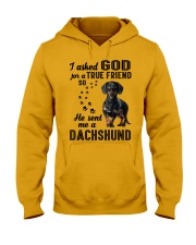 Dachshund Asked God Hooded Sweatshirt front