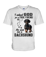 Dachshund Asked God V-Neck T-Shirt thumbnail