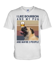 Bourbon and Pug V-Neck T-Shirt thumbnail