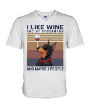 Wine and Dobermann V-Neck T-Shirt thumbnail
