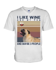 Wine and Pug V-Neck T-Shirt thumbnail