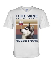 Wine and Husky V-Neck T-Shirt thumbnail