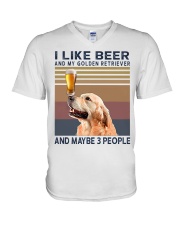 Beer and Golden Retriever V-Neck T-Shirt thumbnail
